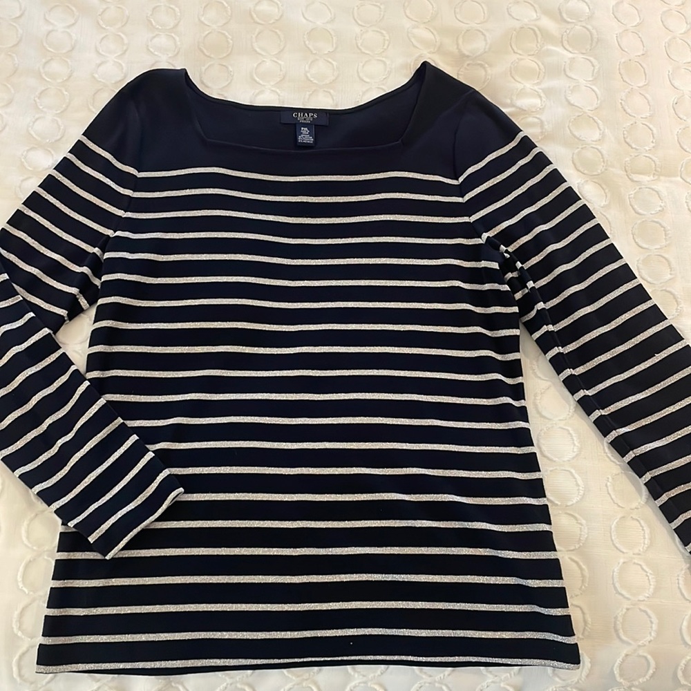 Navy blue with silver stripes top